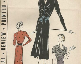 1940s High Waisted Dress Frock V Neckline Unused FF Pictorial Review 9515 Size 20 Bust 38 Women's Vintage Sewing Pattern