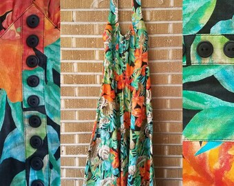 90s does 50s Hawaiian halter dress