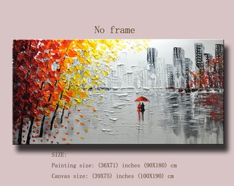 contemporary wall art,Palette Knife Painting,colorful Park painting,wall decor Home Decor,Acrylic Textured Painting ON Canvas by Chen new58