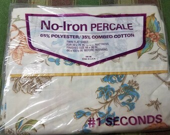 Vintage Twin Percale beige floral Flat Sheet NIP