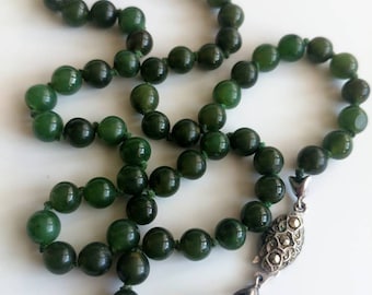 Vintage jade silver marcasite necklace