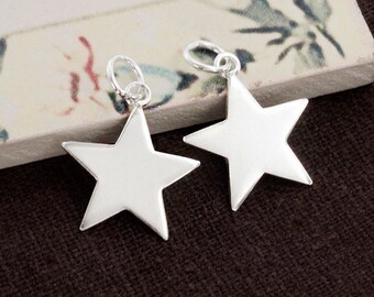2 of 925 Sterling Silver Star Charms 14.5mm. :th2472