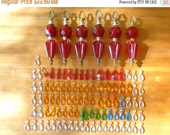 Sale - Set of 99 Vintage 1970's Plastic & Metal Light Fixture Parts and Teardrop Baubles Retro Found Object Art Parts