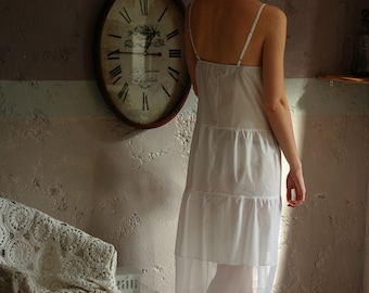 White cotton night gown, maxi dress, scalloped lace details