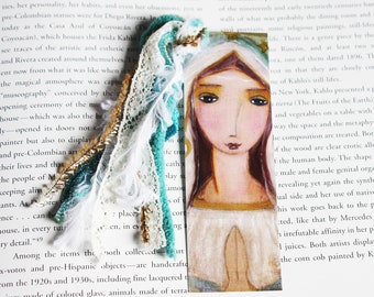 Our Lady of Lourdes - Laminated Bookmark Handmade - Original Art by FLOR LARIOS