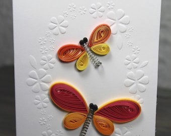 Quilled card/quilled dragonfly/embossed card/blank card/upcycling