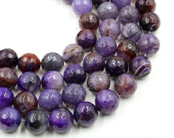 Purple agate - 15 mm round beads - full strand - 22 beads - 15 inch