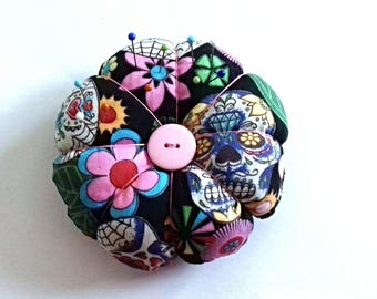 Handmade Pin Cushion, Sewing Gift, Sewing Accessory, Sugar Skull, Gift for Her, Mothers Day Gift