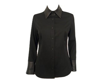 Vintage 90's Faux Leather Top/ Button Up Blouse
