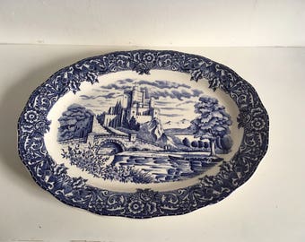 Castle Scene Blue and White Japanese Meat Plate