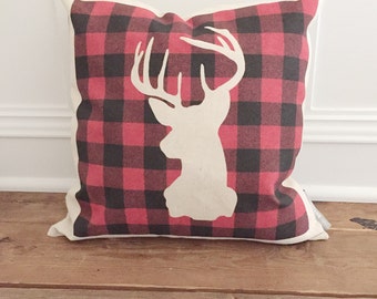 Buffalo Plaid stag pillow cover