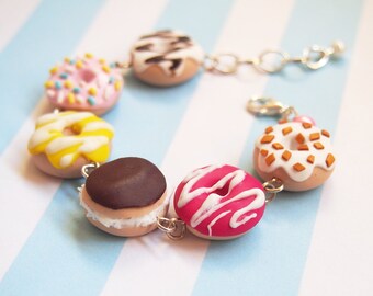 Sweet Bracelet Doughnut Bracelet ( polymer clay doughnut lollipop funky jewelry gift for girl food jewelry food bracelet mini food jewelry )