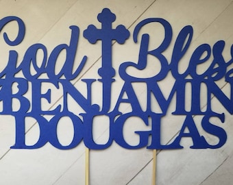 Personalized Cake Topper >>GOD + BLESS<< Baptism | Christening | Confirmation | Communion | Party Supplies | Decor