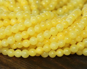 Mountain Jade Beads, Yellow, 4mm Round - 16 Inch Strand - eMJR-Y07-4