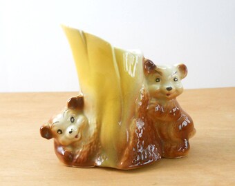 Vintage Bear Vase • Vintage Yellow and Brown Animal Vase • Whimsical Bear Cub Vase