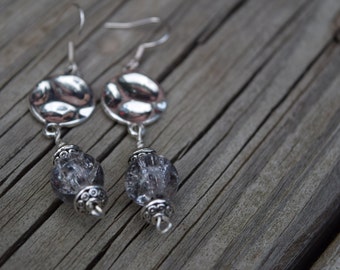 Metal rounds and glass bead earrings