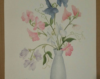 Vintage watercolor of sweet pea blossoms