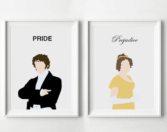 Pride and Prejudice Poster Set Mr. Darcy and Elizabeth Bennet - Movie Print, Digital Art Print, Minimalist Poster