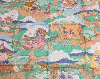 Vintage 80s Large scale Mother Goose Nursery Rhymes Fabric 1.5yds