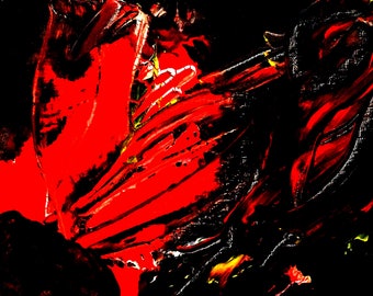 Large Abstract Painting Print On Canvas Red Black