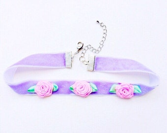 Pastel Velvet Rose Choker in Lilac - Pastel Grunge - 90's Choker - Velvet Choker - Pastel Goth - Grunge Choker