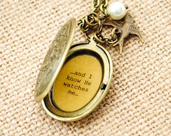 Sparrow Women's Locket - His eye is on the sparrow and I know He watches me - Christian Jewelry - Faith Locket - Encouragement