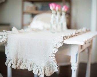 Ruffled Linen Table Runner