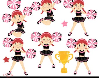 Cheerer Red Haired Girl Clip Art Set