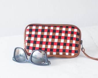 Leather brown handwoven zipper purse, phone case zipper phone case money bag iphone 7 zipper purse zip purse - The Antheia Zipper pouch