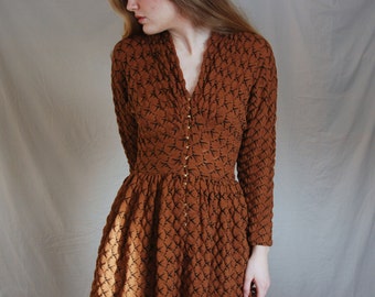 RARE Claire McCardell 50s Orange Dress Knit Clasps