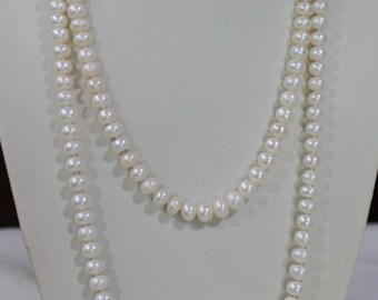 Long pearl necklace, 60 inches 7-8mm, Freshwater Pearl Necklace, white freshwater Pearl necklace