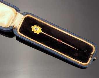 Gold Stick Pin, Victorian Ceylon Sapphire in 15ct Gold, Mens Lapel Pin