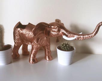 Elephant succulent planter elephant planter african safari planter animal planter metallic rose gold copper colour white tusks succulent pla