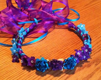 Flower Girl Head Wreath - Crown Head Piece Bridal Floral Ribbon Crown Halo Wreath Garland turquoise purple C-Denise