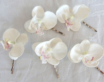 White Orchid hair fascinators mini real touch phalaenopsis orchid hair clips bridal hair clip tropical fascinator