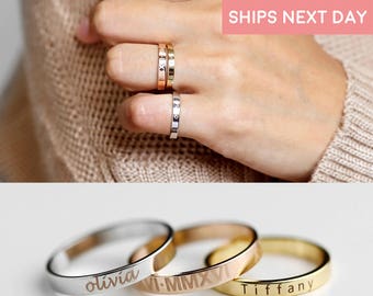 Stacking Ring Engraved Ring Personalized Ring For Women Graduation gift for her Inspirational Ring Custom Name Ring Coordinate rings - R4