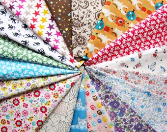 Cotton Fabric Scrap Bundle 150g - Japanese Cotton / Linen Fabric Mix Bundle - Japanese Fabric - at least 25 pieces 5" to 8" squares