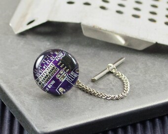 Circuit Board Tie Tack Violet, Computer Jewelry, Gift for Graduate, Father's Day Gift, Wearable Technology, Industrial Chic, Techie Tie Pin