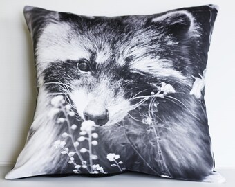 Throw cushion decorative pillow animal pillow RACCOON woodland cushion cover, pillow, 16", 41cms