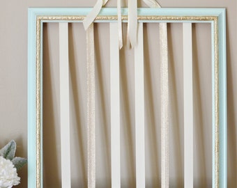 Hair Bow Holder, Baby Girl Nursery, Wall Art, Shabby Chic, Mint, Ivory, Gold, Color