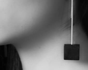 Silver earrings with square black agate