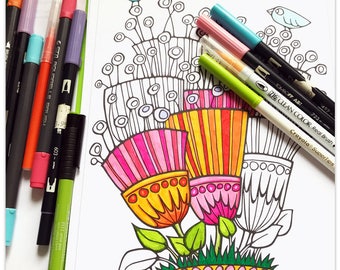 Printable Perky Petals Colouring Page