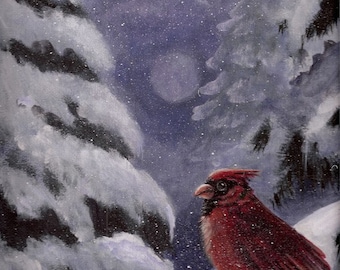 Cardinal in the snow aceo Limited 18
