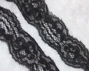 10 yards black stretch galloon baby headband garter lingerie doll lace 1.25" wide