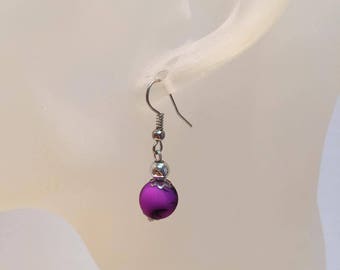 Neon purple bead earrings