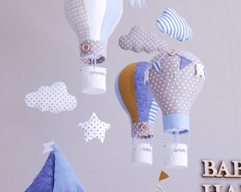 HOT AIR BALLOON baby mobile for crib "Round-the-world travel"