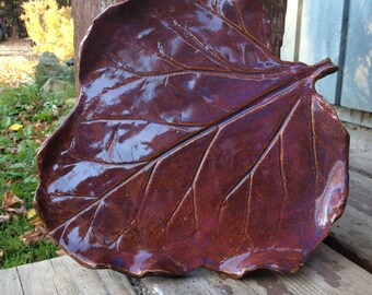 Leaf Plate Platter Pottery Ceramics Rhubarb Leaf Plate Platter Handmade