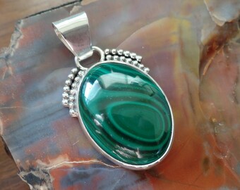 Malachite Pendant, Sterling Silver Malachite Pendant, 925, Malachite Necklace, Ladies Malachite Necklace, Healing Gemstone, 1030