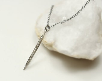 Pave Diamond Spike Necklace, Oxidized Sterling Silver, Genuine Diamonds