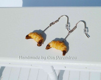 Earrings miniature croissants with chocolate- silver